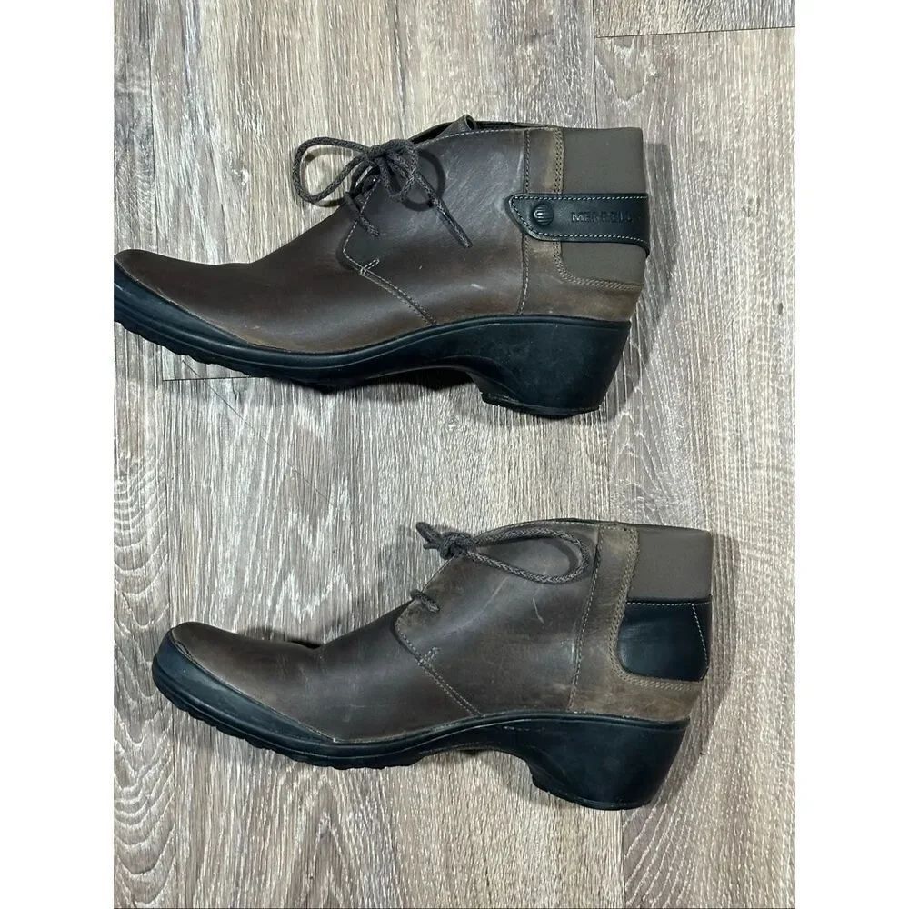 Merrell veranda cloudy brown leather ankle bootie lace up 9